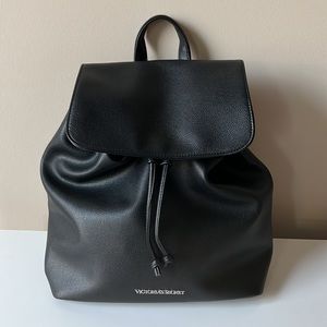 Black faux leather backpack